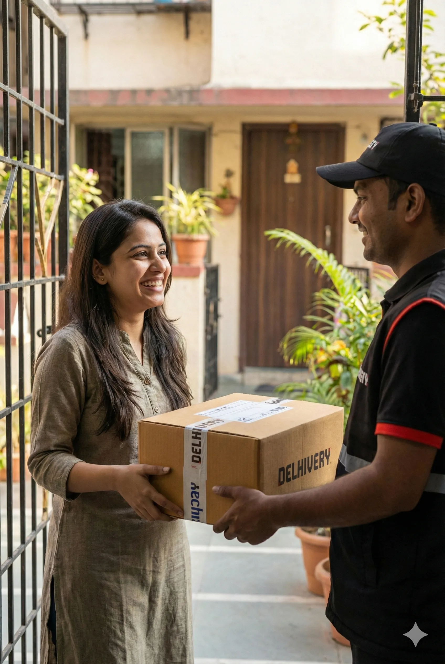 Happy customer receiving package