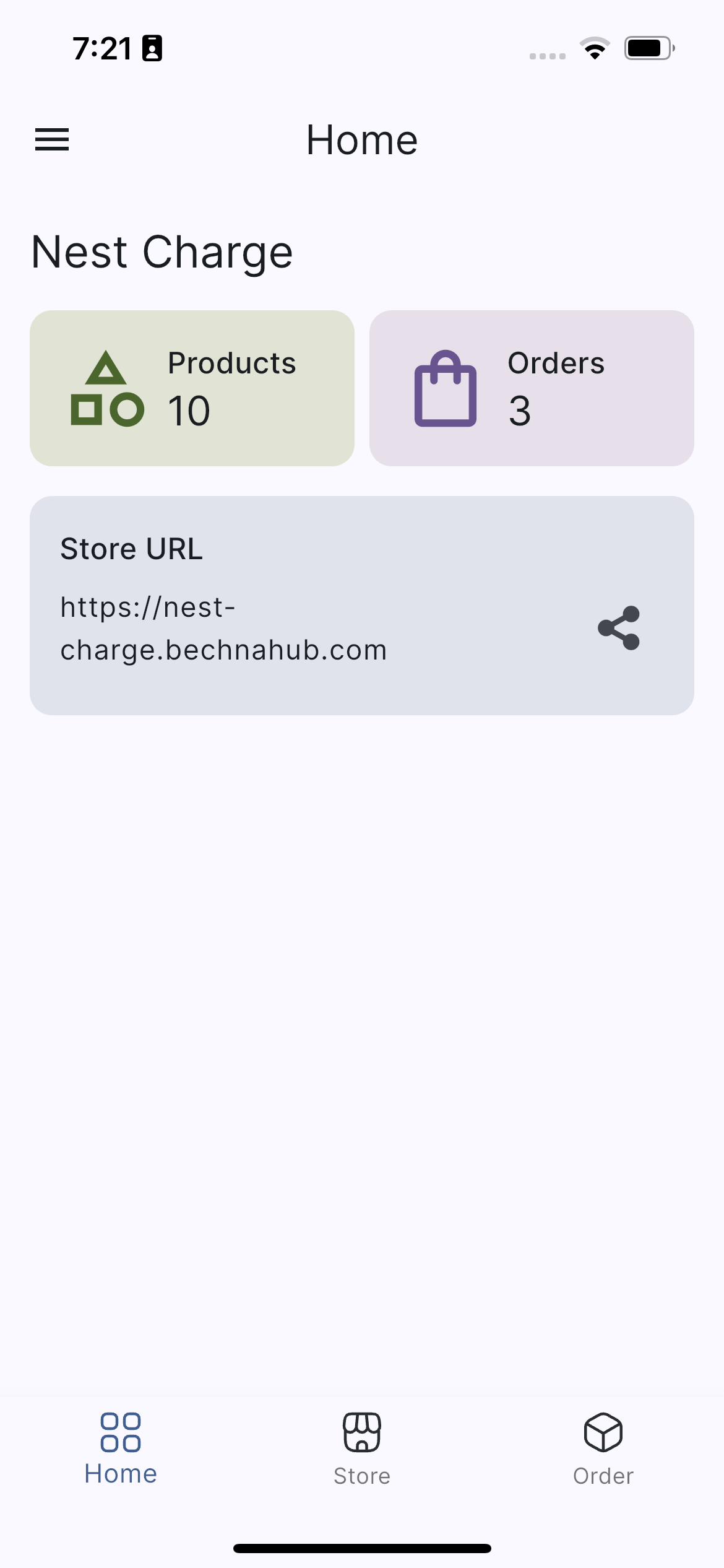 Bechna Dashboard showing store statistics