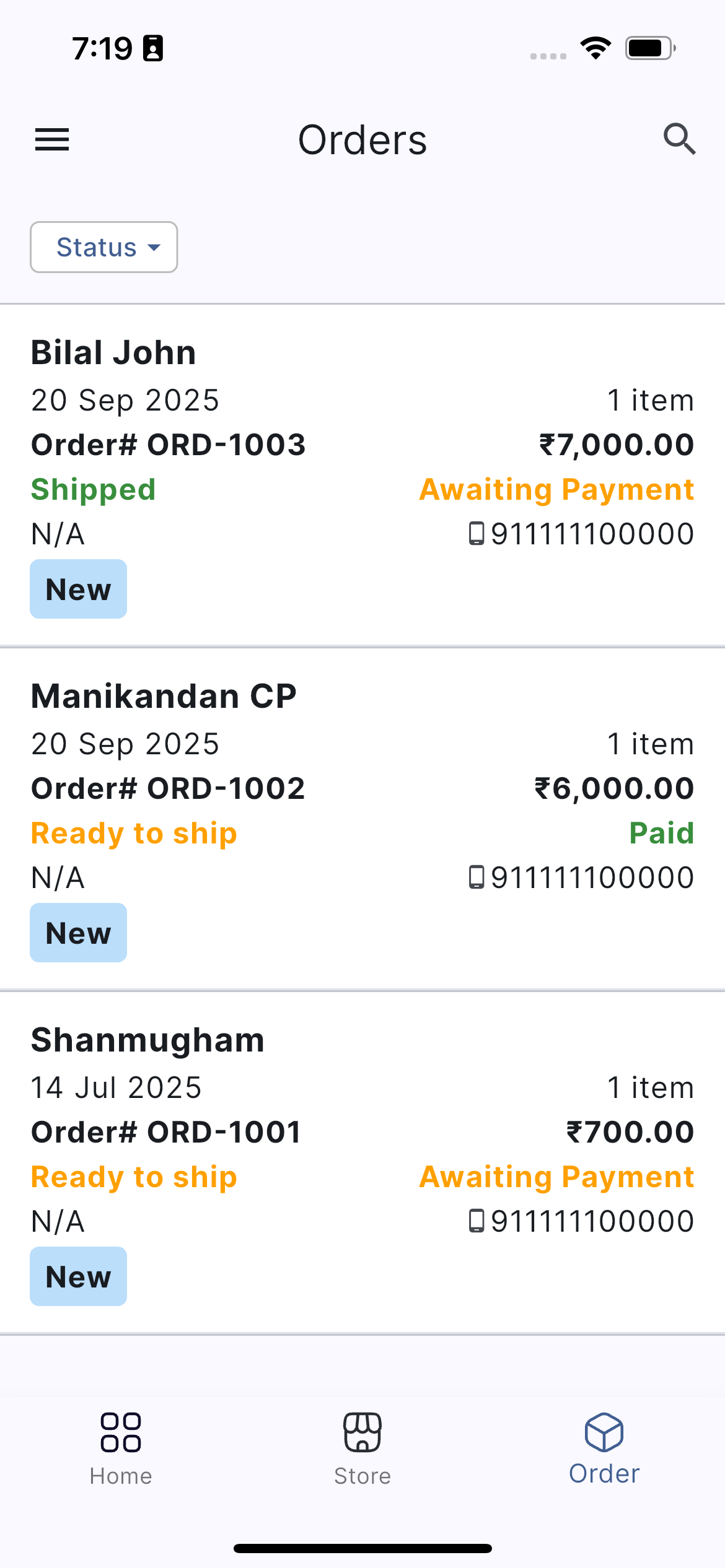 Order management with status tracking