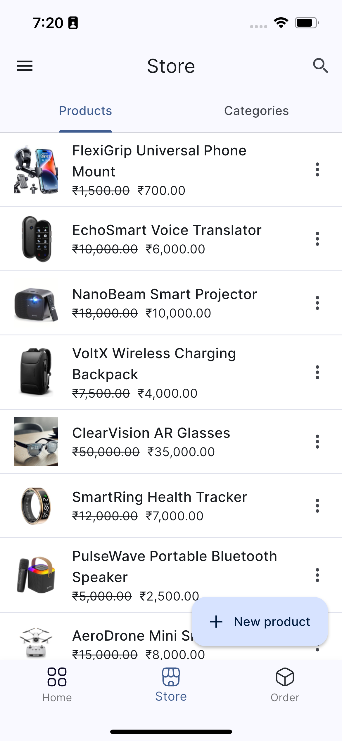 Product catalog with pricing